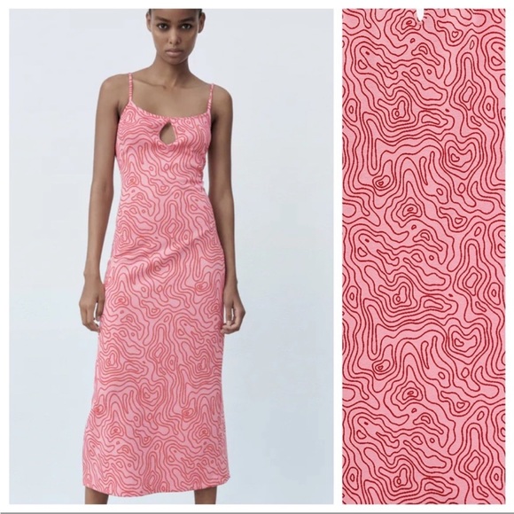 Zara Pink and Red Jacquard Midi Dress - Picture 1 of 2